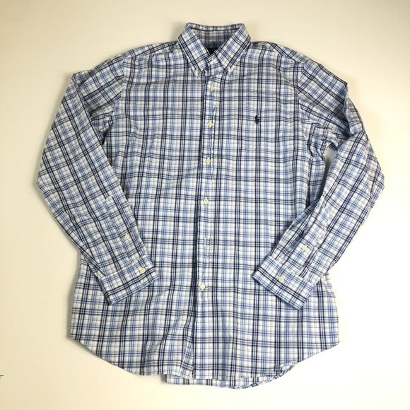 Polo Ralph Lauren Button Down Shirt L Classic Fit Blue Plaid LongSleeve Men B165 - Picture 1 of 5